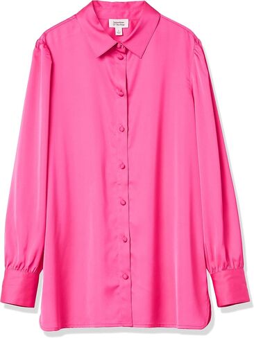 The Drop Women's Standard @Lucyswhims Long-Sleeve Button Down Stretch Satin Shirt in Kuwait