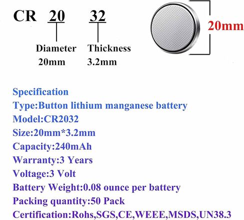 50 حزمة 3 فولت بطاريات ليثيوم عالية السعة على شكل زر عملة معدنية CR2032 DL2032 ECR2032 GPCR2032 المستخدمة في معظم الأجهزة الإلكترونية in Kuwait