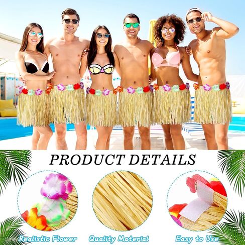 Janmercy 12 Pack Natural Raffia Hula Skirt Grass Skirt Flowered Luau Outfits for Birthdays Party Decorations (31.5 Inch) in Saudi Arabia