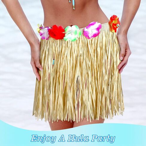 Janmercy 12 Pack Natural Raffia Hula Skirt Grass Skirt Flowered Luau Outfits for Birthdays Party Decorations (31.5 Inch) in Saudi Arabia