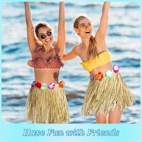 Janmercy 12 Pack Natural Raffia Hula Skirt Grass Skirt Flowered Luau Outfits for Birthdays Party Decorations (31.5 Inch) in Saudi Arabia