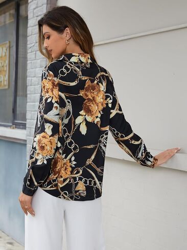 SweatyRocks Women's Chiffon Sexy Leopard V Neck Long Sleeve Blouse Shirt Tops in Saudi Arabia