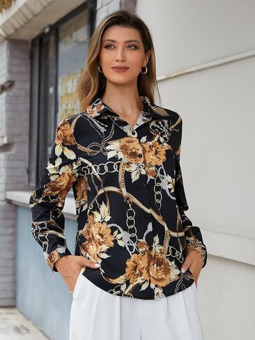 SweatyRocks Women's Chiffon Sexy Leopard V Neck Long Sleeve Blouse Shirt Tops in Saudi Arabia