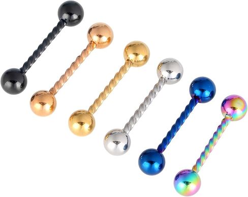 JIAQIAN الفولاذ المقاوم للصدأ اللسان الدائري المتلألئة بار مستقيم اللسان تويست 14 مقياس 5/8 بوصة (16 مم) 6 قطع, معدن, ان ايه in Kuwait