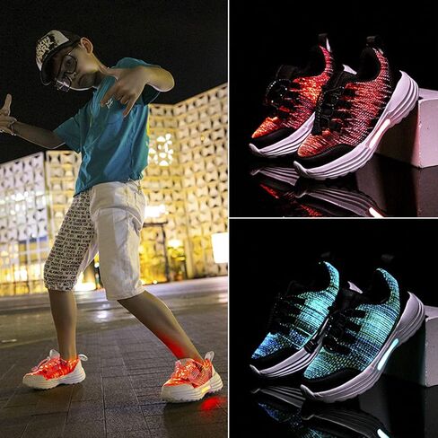 أحذية PYYIQI من الألياف الضوئية LED للأطفال أحذية رياضية مضيئة للأولاد والبنات أحذية الرقص الوامضة للمهرجانات، والكريسماس، والهالوين، وحفلات رأس السنة الجديدة مع شحن USB in Kuwait