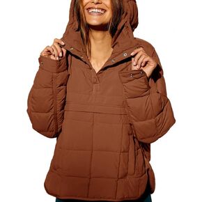 Wyeysyt Women's Quilted Pullover Puffer Jacket Lightweight Packable Hooded Oversized Winter Warm Coats Outwear in Kuwait