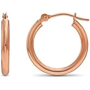 14K Rose Gold Classic Shiny Polished Round Hoop Earrings, 2mm tube in Kuwait
