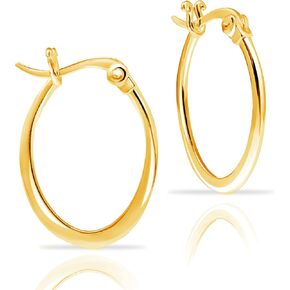Hoops & Loops 925 Sterling Silver 23mm Oval Flat Click-top High Polished Lightweight Hoop Earrings for Women and Teen Girls, Silver, Yellow Gold & Rose Gold in Kuwait