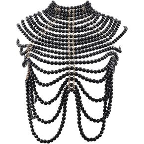 Bmirth لؤلؤة الكتف القلائد اللؤلؤة السوداء شال الجسم سلسلة مثير اللؤلؤ مجوهرات للجسم الصيف شاطئ الجسم اكسسوارات الهذيان ملهى ليلي سلاسل الجسم in Kuwait