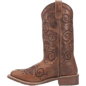Laredo Womens Dizzie Square Toe Western Cowboy Boots Mid Calf Low Heel 1-2" - Brown in Saudi Arabia