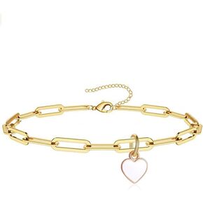 Fuqimanman2020 Sweet Enamel Forever Love Heart Shape Link Bracelet Paperclip Chain Stainless Steel Necklace for Mom Wife Lover Valentine's Day Preppy Jewelry