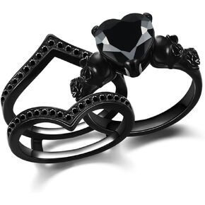 GTISKL Gothic Skull Engagement Ring Sets Promise Eternity Band Rings Cubic Zirconia Wedding Anniversary Promise Rings Bridal Cocktail Party Biker Jewelry