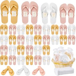 Unittype 48 Pairs Flip Flops Bulk for Wedding Guests Hotel Slippers with Size Cards and Bags for Wedding Beach Pool