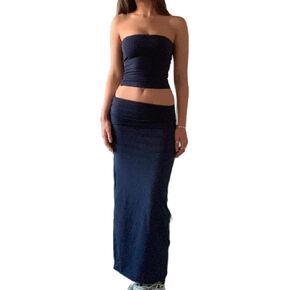 Leyajedol النساء Y2k 2 قطعة تنورة مجموعة منخفضة قطع سليم صالح المحاصيل الأعلى منخفضة الخصر Bodycon ماكسي تنورة الزي الصيف كلوبوير in Kuwait