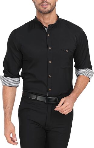 GEEK LIGHTING Men's Dress Shirts Stretch Regular Fit Long Sleeve Button Down Shirts Mandarin Collar Business Formal Shirts in Kuwait