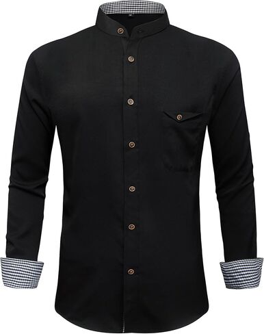 GEEK LIGHTING Men's Dress Shirts Stretch Regular Fit Long Sleeve Button Down Shirts Mandarin Collar Business Formal Shirts in Kuwait