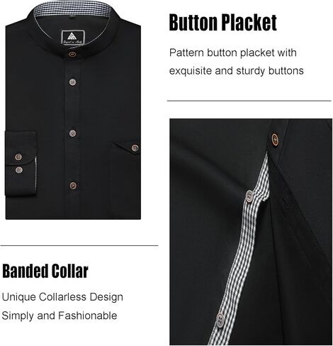 GEEK LIGHTING Men's Dress Shirts Stretch Regular Fit Long Sleeve Button Down Shirts Mandarin Collar Business Formal Shirts in Kuwait