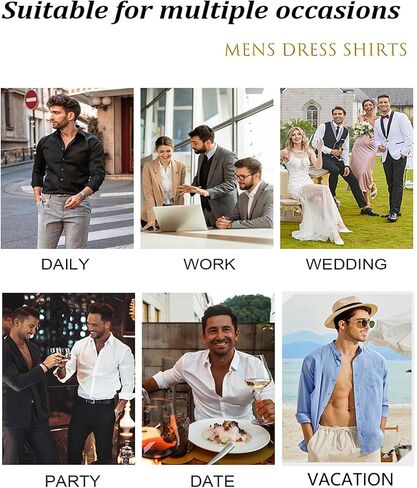 GEEK LIGHTING Men's Dress Shirts Stretch Regular Fit Long Sleeve Button Down Shirts Mandarin Collar Business Formal Shirts in Kuwait