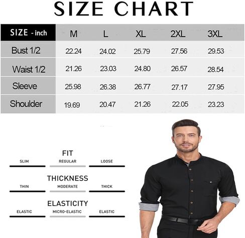 GEEK LIGHTING Men's Dress Shirts Stretch Regular Fit Long Sleeve Button Down Shirts Mandarin Collar Business Formal Shirts in Kuwait