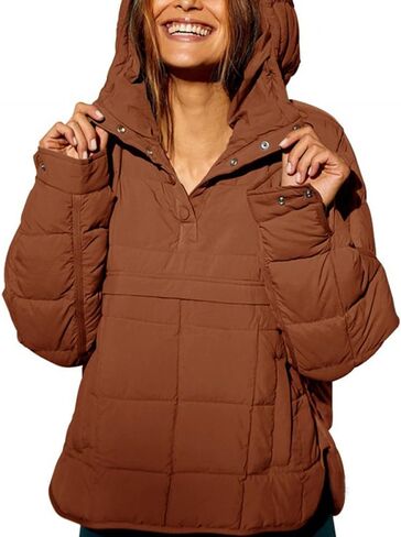 Wyeysyt Women's Quilted Pullover Puffer Jacket Lightweight Packable Hooded Oversized Winter Warm Coats Outwear in Kuwait