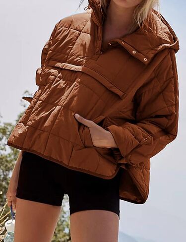 Wyeysyt Women's Quilted Pullover Puffer Jacket Lightweight Packable Hooded Oversized Winter Warm Coats Outwear in Kuwait