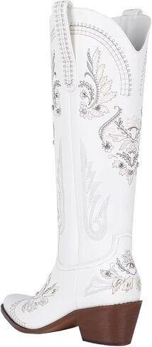 LVSEEMAN مطرزة أحجار الراين أحذية عالية للركبة راعية البقر الأحذية الغربية كعب مكتنز أشار تو أحذية رعاة البقر للنساء مع أحذية منتصف العجل in Kuwait