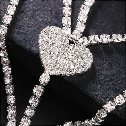 Sexy Rhinestone Heart Chest Chain Festival Rave Body Harness Chain Jewelry Rhinestone Lingerie Chain Crystal Waist Body Jewelry for Women Outfits in Saudi Arabia