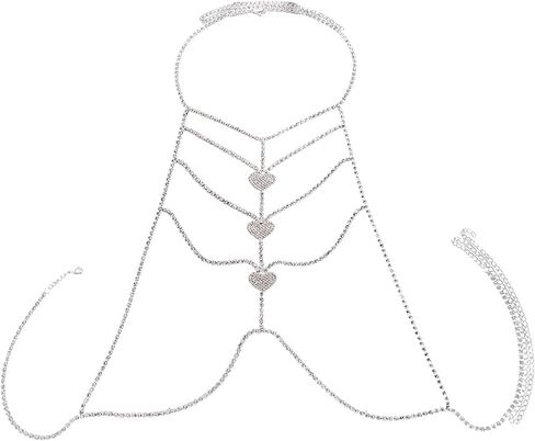 Sexy Rhinestone Heart Chest Chain Festival Rave Body Harness Chain Jewelry Rhinestone Lingerie Chain Crystal Waist Body Jewelry for Women Outfits in Saudi Arabia