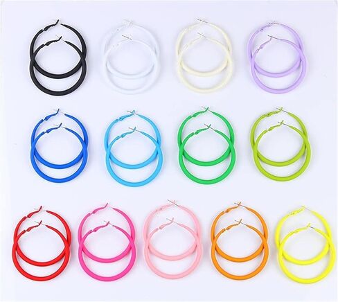 80s Hoop Earrings Colorful Hoop Earrings Large Retro Exaggerated Round Hoop Earrings for Women Girls Jewelry in Kuwait