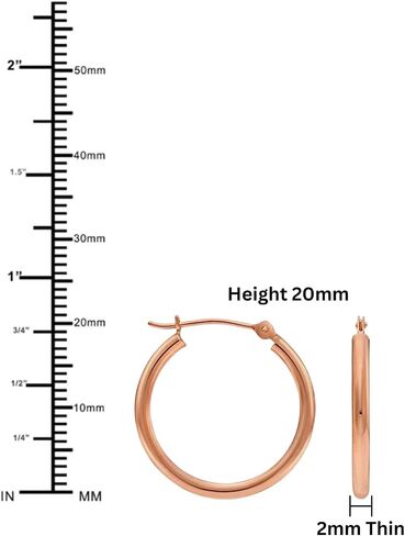 14K Rose Gold Classic Shiny Polished Round Hoop Earrings, 2mm tube in Kuwait