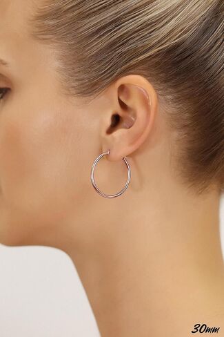 14K Rose Gold Classic Shiny Polished Round Hoop Earrings, 2mm tube in Kuwait