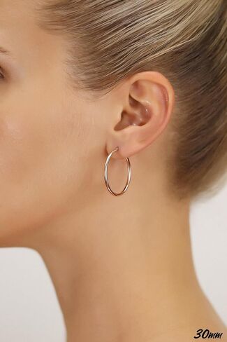 14K Rose Gold Classic Shiny Polished Round Hoop Earrings, 2mm tube in Kuwait