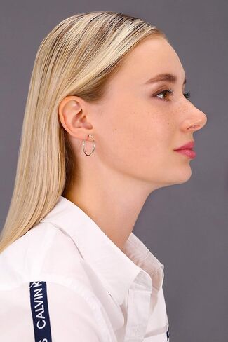 14K Rose Gold Classic Shiny Polished Round Hoop Earrings, 2mm tube in Kuwait