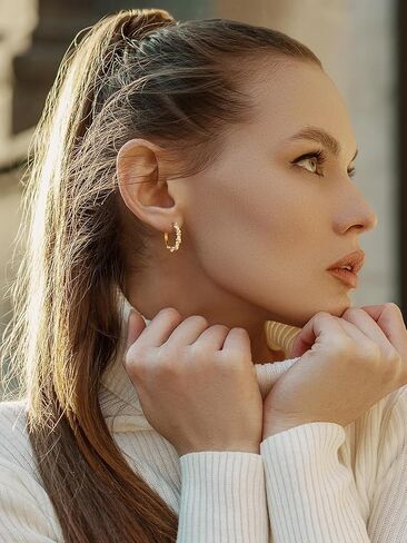 SWEETV Pearl Earrings for Women, 14K Gold Plated Small Pearl Hoop Earrings, Open Huggie Stud Earrings Jewelry Gift for Women Girls in Kuwait