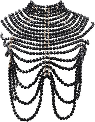 Bmirth لؤلؤة الكتف القلائد اللؤلؤة السوداء شال الجسم سلسلة مثير اللؤلؤ مجوهرات للجسم الصيف شاطئ الجسم اكسسوارات الهذيان ملهى ليلي سلاسل الجسم in Kuwait