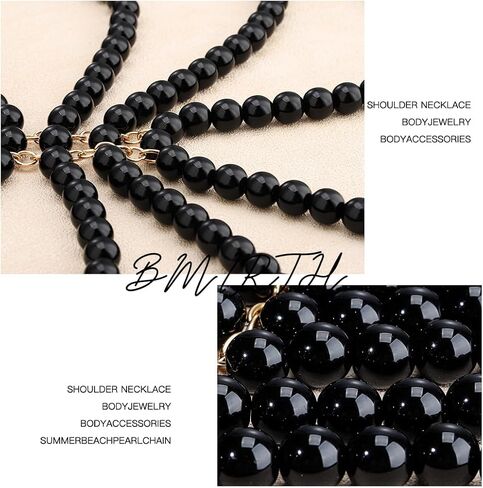Bmirth لؤلؤة الكتف القلائد اللؤلؤة السوداء شال الجسم سلسلة مثير اللؤلؤ مجوهرات للجسم الصيف شاطئ الجسم اكسسوارات الهذيان ملهى ليلي سلاسل الجسم in Kuwait