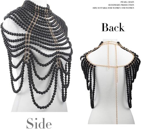 Bmirth لؤلؤة الكتف القلائد اللؤلؤة السوداء شال الجسم سلسلة مثير اللؤلؤ مجوهرات للجسم الصيف شاطئ الجسم اكسسوارات الهذيان ملهى ليلي سلاسل الجسم in Kuwait