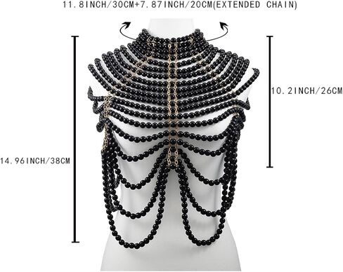 Bmirth لؤلؤة الكتف القلائد اللؤلؤة السوداء شال الجسم سلسلة مثير اللؤلؤ مجوهرات للجسم الصيف شاطئ الجسم اكسسوارات الهذيان ملهى ليلي سلاسل الجسم in Kuwait