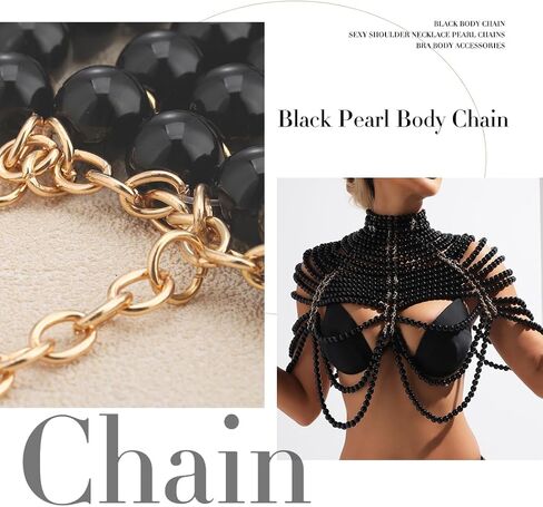 Bmirth لؤلؤة الكتف القلائد اللؤلؤة السوداء شال الجسم سلسلة مثير اللؤلؤ مجوهرات للجسم الصيف شاطئ الجسم اكسسوارات الهذيان ملهى ليلي سلاسل الجسم in Kuwait