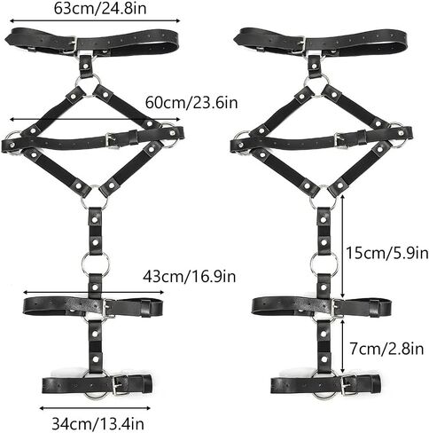 Asooll Leather Leg Wraps Punk Leg Harness Belt Fashion Body Chain Belt Bikini Beach Club Rave Party Body Accessories Jewelry for Women and Girls, free size in Saudi Arabia