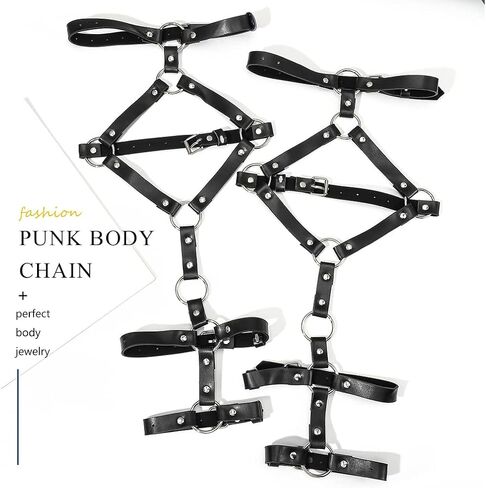 Asooll Leather Leg Wraps Punk Leg Harness Belt Fashion Body Chain Belt Bikini Beach Club Rave Party Body Accessories Jewelry for Women and Girls, free size in Saudi Arabia