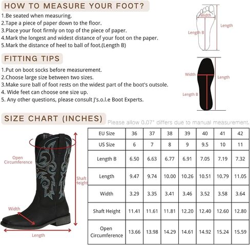 J's.o.l.e Cowgirl Boot Country Western Embroidered Womens Cowboy Boots Square Toe in Kuwait