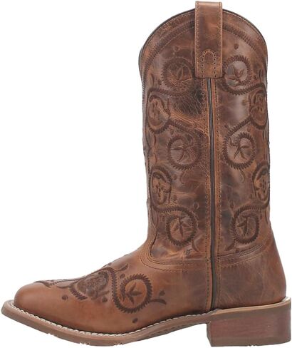 Laredo Womens Dizzie Square Toe Western Cowboy Boots Mid Calf Low Heel 1-2" - Brown in Saudi Arabia