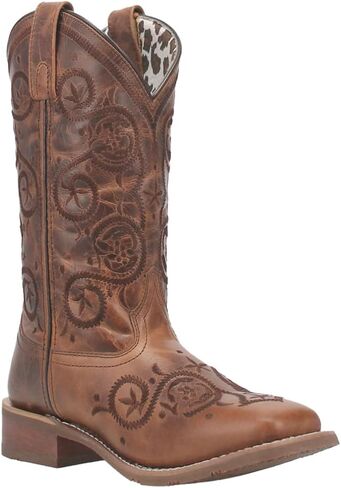 Laredo Womens Dizzie Square Toe Western Cowboy Boots Mid Calf Low Heel 1-2" - Brown in Saudi Arabia