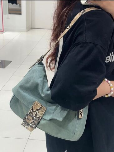 YZHZOM Casual denim purses for women jeans handbag denim handbags for women Underarm Satchel Handbag Tote blue jean purses for women Canvas Purse Bag in Kuwait