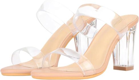 ZriEy Clear Heels for Women Transparent Two Strap Block Chunky Heel Sandals | 3 Inch,Comfy,True to size,Cushioned insole,Anti-slip Rubber Sole,Sturdy,Stylish,Cute,Lightweight,Casual/FormalOccasion in Saudi Arabia