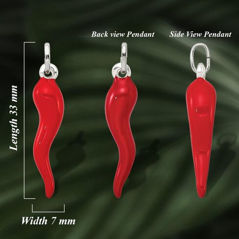 Diamond2Deal 925 Sterling Silver Red Enamel Italian Horn Pendant Fine Jewelry for Women (L- 33 mm W- 7 mm) in Saudi Arabia