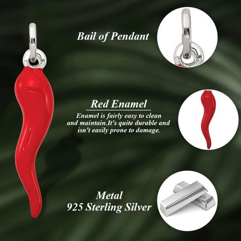 Diamond2Deal 925 Sterling Silver Red Enamel Italian Horn Pendant Fine Jewelry for Women (L- 33 mm W- 7 mm) in Saudi Arabia