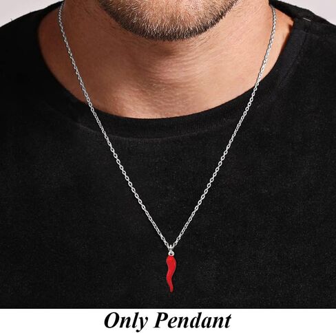 Diamond2Deal 925 Sterling Silver Red Enamel Italian Horn Pendant Fine Jewelry for Women (L- 33 mm W- 7 mm) in Saudi Arabia