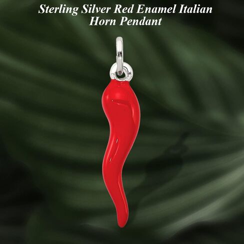 Diamond2Deal 925 Sterling Silver Red Enamel Italian Horn Pendant Fine Jewelry for Women (L- 33 mm W- 7 mm) in Saudi Arabia